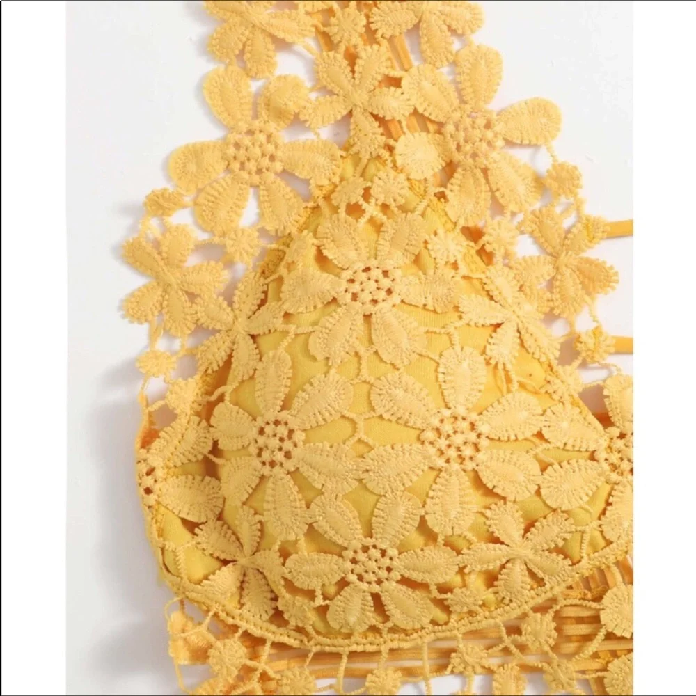 💕NWT Yellow Guipure Embroidered Longline Bralette Top💕 - Picture 2 of 5